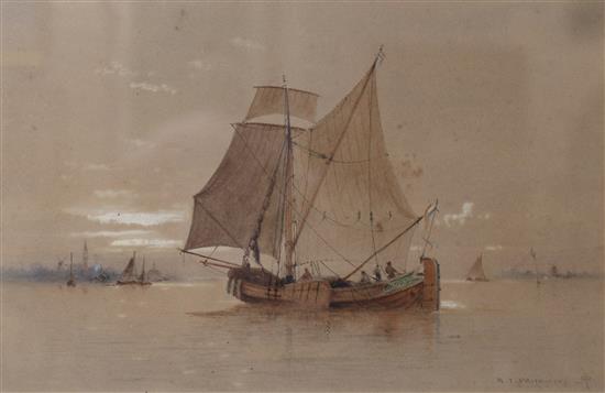 Robert Taylor Pritchett, pair of watercolours, fishing boats off of Venice, signed, 6.5 x 9.75in.